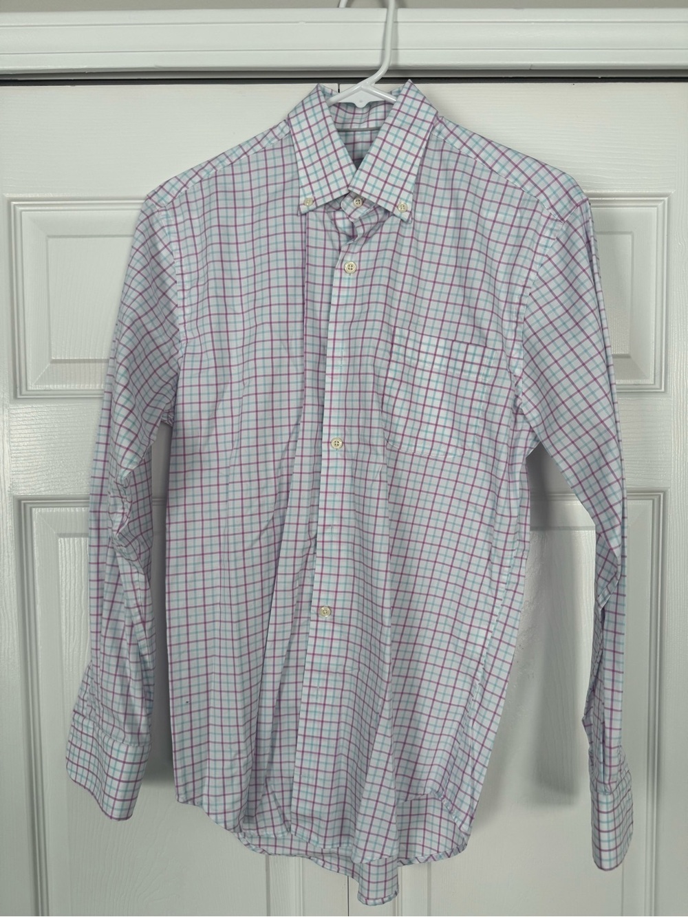 Peter Millar White Shirt with Pink & Blue Windowpane Check
